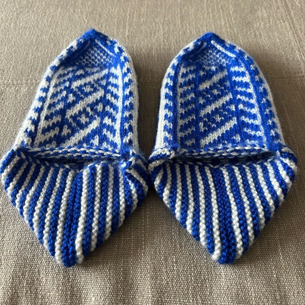 Handmade Crochet Knitted White and Red Slipper Socks Size S/M